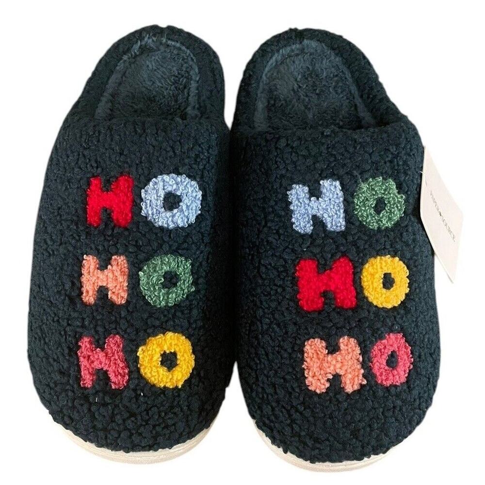 NEW Christmas Slippers Mules‎ Womens 6-10 Ho Ho HO Green Nubby Holiday Nordic